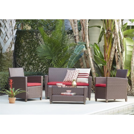 COSCO Outdoor Living 4 Piece Malmo Resin Wicker Patio Deep Seating Conversation Set, Multiple Colors