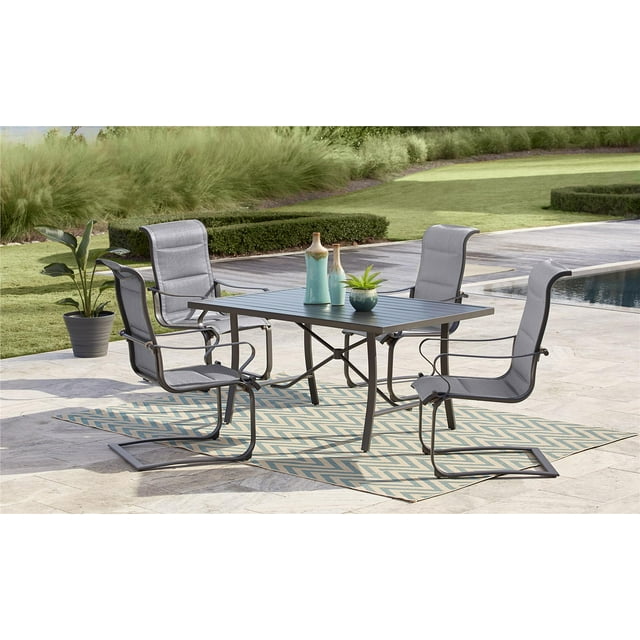 COSCO Outdoor Living 5 Piece SmartConnect Dining Set with Padded Motion Chairs, Gray Frame, Gray Fabric