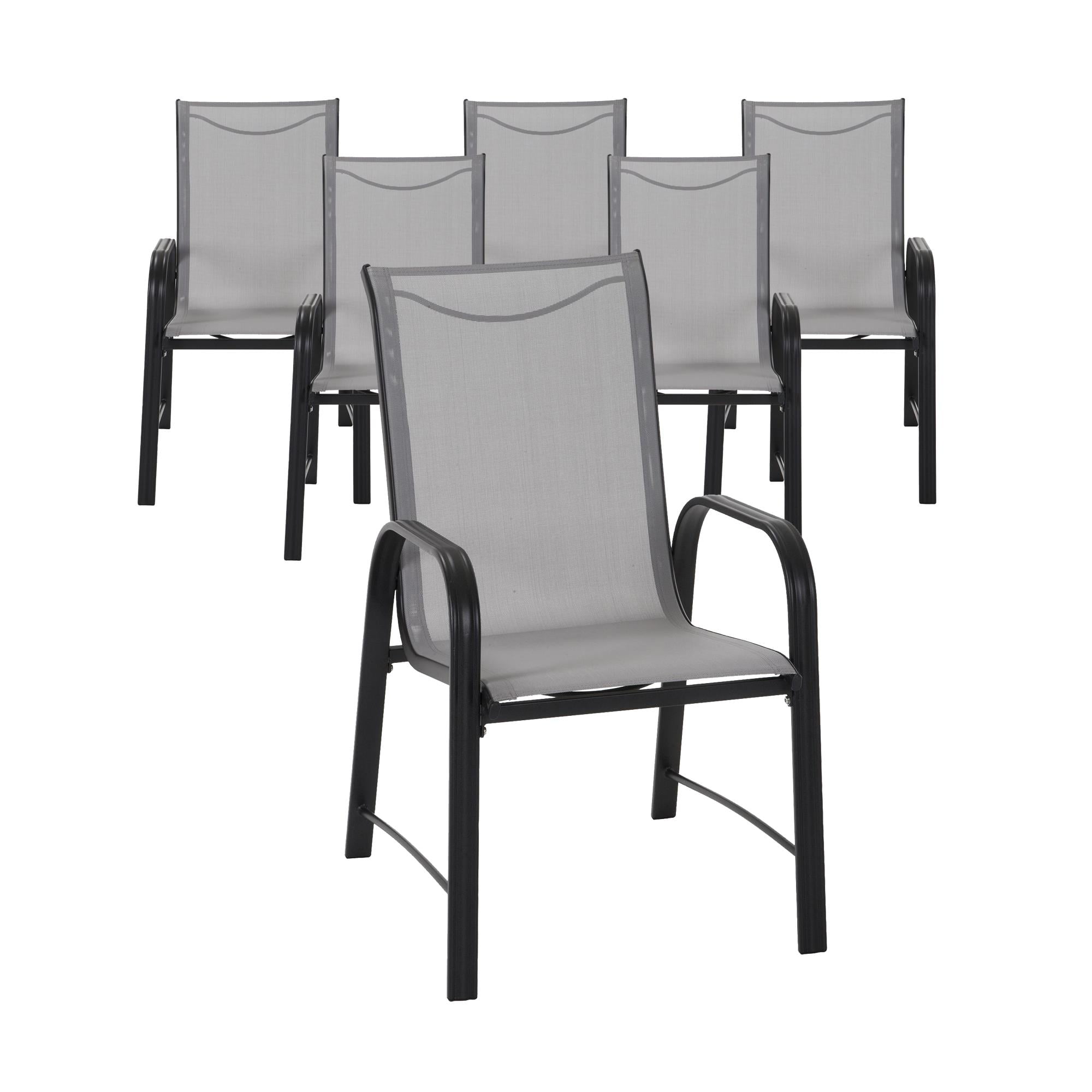 Paloma Light Gray Sling Patio Dining Chairs with Dark Steel Frame, Set of 6