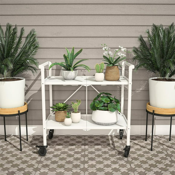 COSCO Outdoor Living(tm) Outdoor and Indoor Folding Serving Cart with Wheels and 2 Shelves, White