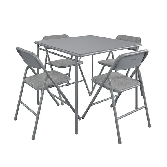 COSCO 34" Vinyl Folding Card Table with 4 Fabric Folding Chairs, Gray