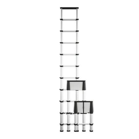 COSCO SmartClose 14-ft Max Reach Height Telescoping Ladder(Aluminum)with ergonomic grips and top cap