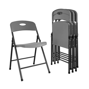 COSCO Resin Folding Chairs with Double Bracing and Seatback Handle, 4-Pack, Gray