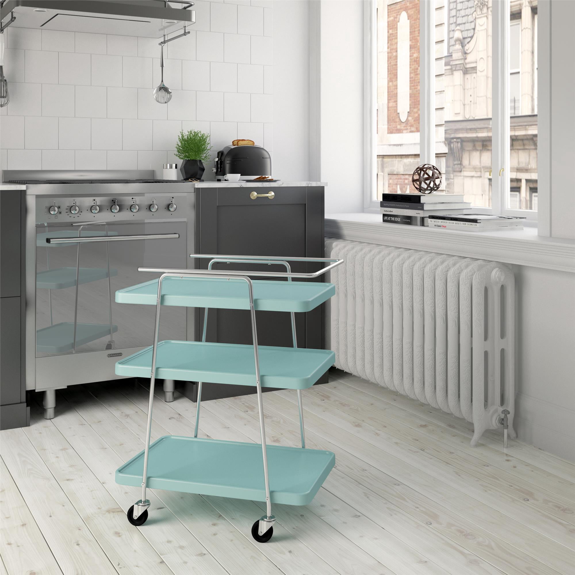COSCO Stylaire 3 Tier Serving Cart, Teal & Silver
