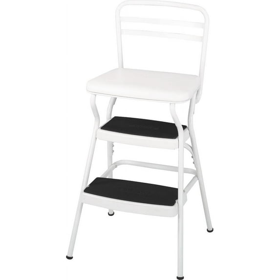 COSCO Stylaire Retro Chair + Steel 2 Step Stool with Flip-Up Seat, White