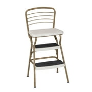 COSCO Stylaire Steel Retro Chair Step Stool with Flip-Up Vinyl Seat, Gold/Cream