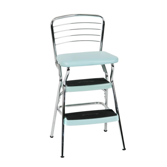 COSCO Stylaire Retro Chair + Step Stool with Flip-Up Seat (Teal, one pack)