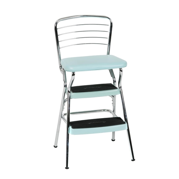 COSCO Stylaire Retro Chair + Step Stool with Flip-Up Seat (Teal, one pack)