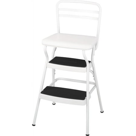COSCO Stylaire Retro Chair + Step Stool with flip-up seat (white, one pack)
