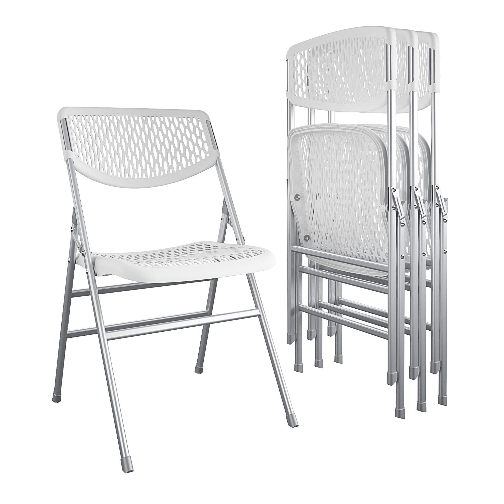 White Metal and Plastic Armless Folding Chair