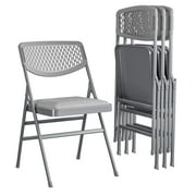 COSCO Ultra Comfort Commercial XL Premium Fabric Padded Folding Chair, ANSI/BIFMA 300 lb. Weight Rating, Triple Braced, Gray, 4-Pack