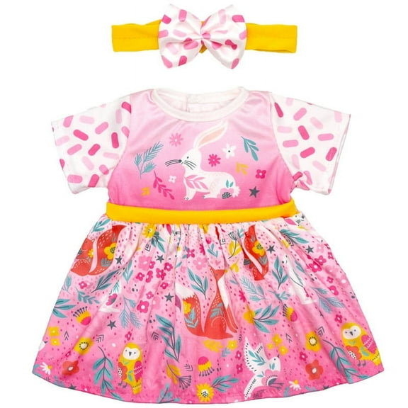 COSDOLL Reborn Baby Doll Clothes for 16-18 Inches Baby Dolls Gradient Pink Rabbit Flower Skirt Kids Toy