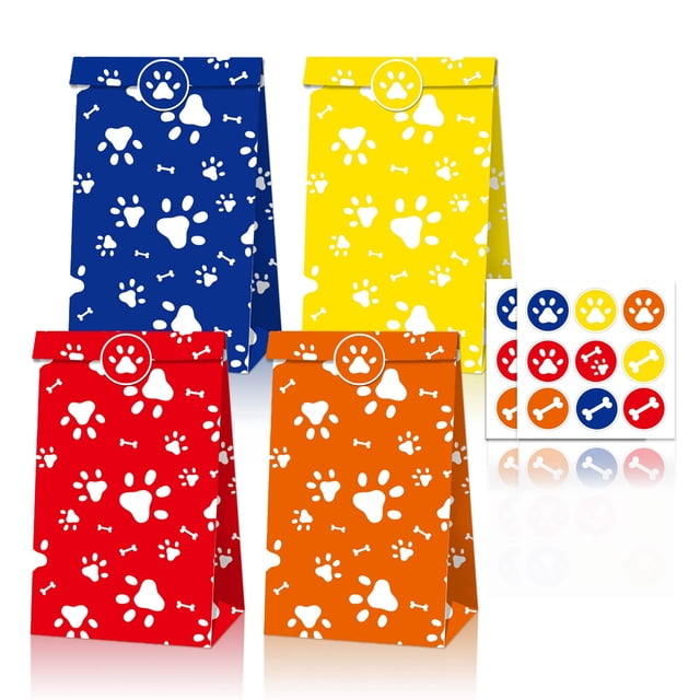 COSFAN 12 Pack Dog Paw Print Gift Bags Party Treat Bags for Dog Paw Puppy Dog Theme Birthday