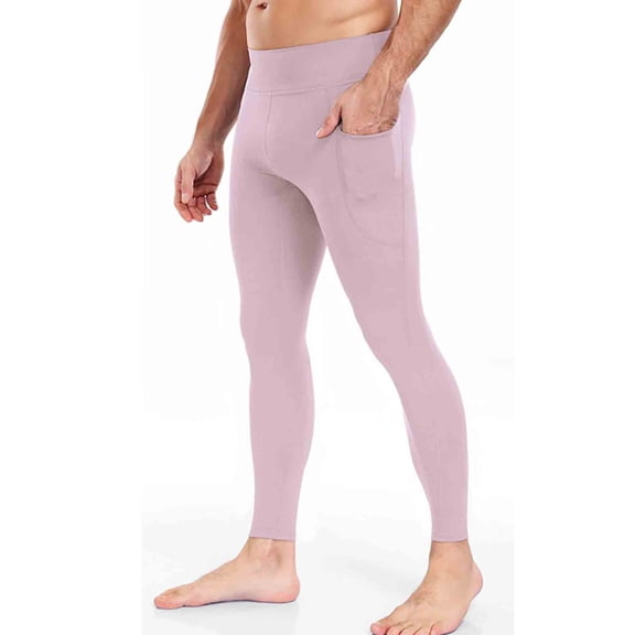 COSFO Athletic Men Leggings Yoga Pink Slim Leg with Pockets Stretch Pants Skinny Gym Elastic Waist Trousers Mens Leggings