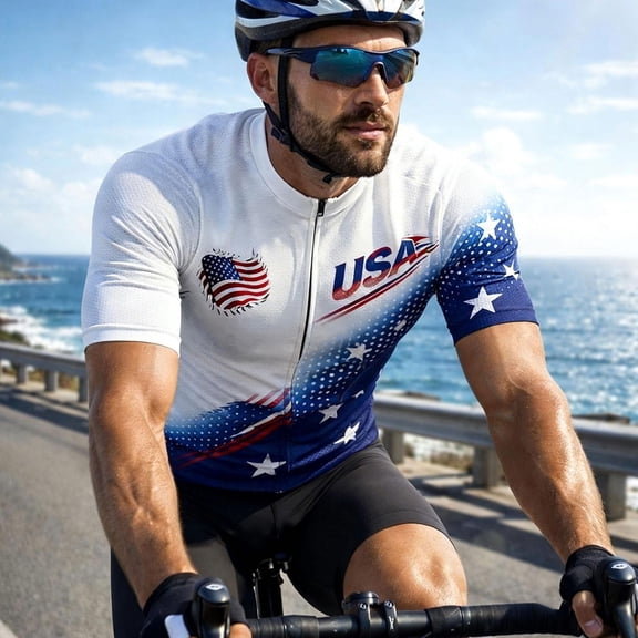 COSFO Independence Day Men T Shirts Bike Athletic Short Sleeve Summer Graphic Tees Skinny Mock Neck Full Zip Quick Dry Tops