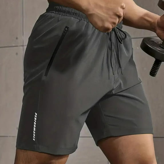 COSFO Athletic Men's Running Shorts Solid Relaxed Fit Shorts Elastic Waist Summer Drawstring with Zipper Pockets Shorts