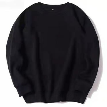 COSFO Athletic Mens Sweatshirts Black Crew Neck Long Sleeve Solid Top Pullover Workout Running Regular Sweatshirts