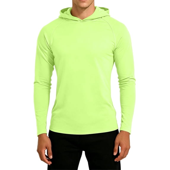COSFO Athletic T-Shirt for Men Long Sleeve Dry Fit Solid Workout Hoodie Shirt Hooded Sun Protection Slim Fit Moisture Wicking Pullover Shirts for Men