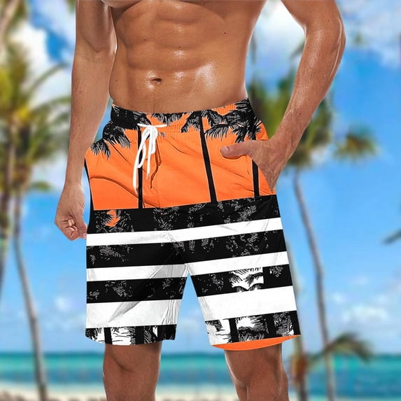 COSFO Beach Mens Swimming Trunks Summer Hawaiian Casual Board Shorts Drawstring Quick Dry Stretch Elastic Waist Relaxed Fit Swim Shorts