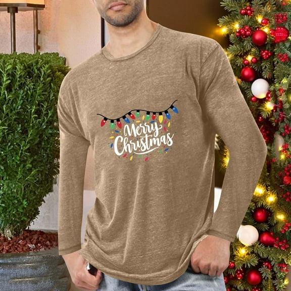 COSFO Big And Tall Shirts for Men Long Sleeve Cotton Christmas Crewneck Casual Pajamas Pullover Lounge Loose Fit Graphic Tees