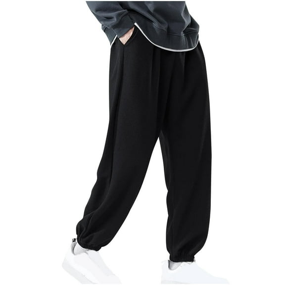 COSFO Black Baggy Sweatpants Men Joggers Taper Full Athleisure Elastic Waist Solid Drawstring Casual Pants for Men