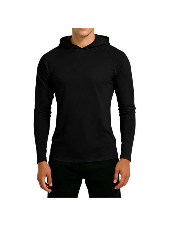 Black Hoodie Men Lightweight Long Sleeve Dry Fit Pullover Hoodies Mesh Hooded Athletic Slim Fit Shirts S-2XL