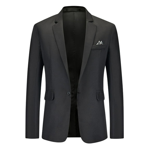 COSFO Black Men's Winter Coats Button Casual Blazer Solid Lightweight Coats Business with Pocket Long Sleeve Single Breasted Slim Hoodless Coats