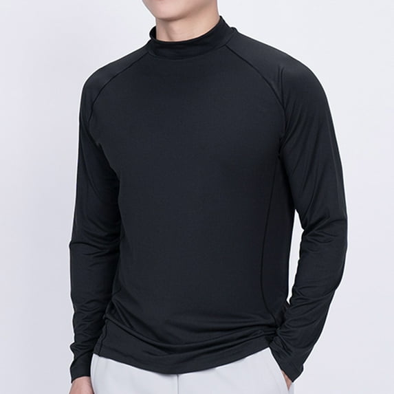 COSFO Black Mens Shirts Crew Neck Casual Long Sleeve Solid Pullover Mens T Shirts