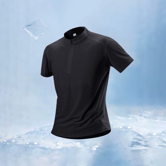 COSFO Black Oversized Mens T Shirt Short Sleeve Mesh Workout Shirts Summer Mock Neck Loose Fit Pullover Quarter Zip Tops