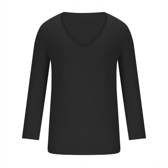COSFO Black Shirts for Men Casual V-Neck Long Sleeve Pullover Solid Tshirts Shirts for Men