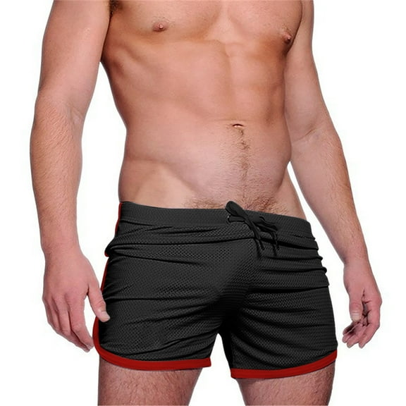 COSFO Black Shorts Men Board Drawstring Elastic Waist Solid Casual Shorts Beach Loose Swim Shorts
