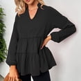thumbnail image 1 of COSFO Black T-Shirts for Women V-Neck Peplum Long Sleeve Top Solid T-Shirts Womens Plus Size Tops, 1 of 8