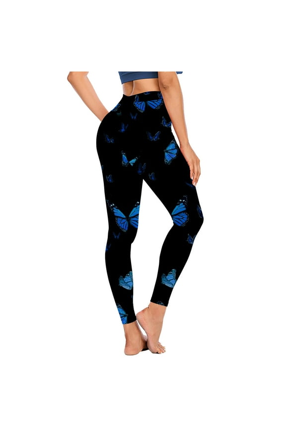 Black Womens Pants Tapered Butterfly Yoga Workout Legging Spants Breathable Athleisure High Elastic Waisted Full Length Pants