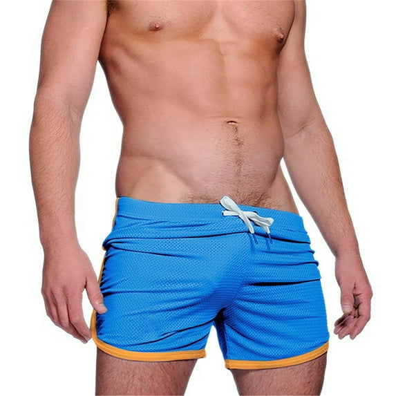 COSFO Blue Men Shorts Drawstring Solid Elastic Waist Board Casual Shorts Beach Loose Swim Shorts