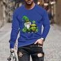 COSFO Blue Men T Shirts St Patricks Day Casual Long Sleeve Crew Neck Tops Loose Drop Shoulder T-Shirts Shirts for Men