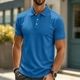 thumbnail image 1 of COSFO Blue Men's Polo Shirts Short Sleeve Ribbed Knit Casual Shirts Pullover Business Golf Collared Classic Fit Tops, 1 of 5