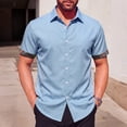 thumbnail image 1 of COSFO Blue Mens Button Down Shirt Casual Beach Short Sleeve Shirt Summer Collared Relaxed Fit Mens Shirts L, 1 of 9