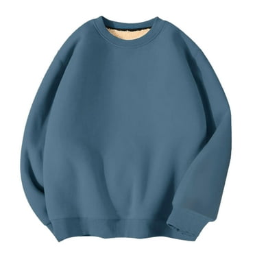 COSFO Blue Mens Sweatshirt Crew Neck Solid Athletic Long Sleeve Top Pullover Workout Fleece Loose Sweatshirts