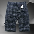 thumbnail image 1 of COSFO Blue Shorts Men Casual Plaid Multi Pocket Cargo Shorts Zipper Comfort Waist Button Shorts, 1 of 4