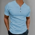 thumbnail image 1 of COSFO Blue T Shirts for Men Casual V-Neck Short Sleeve Solid Tops Pullover Slim Classic Tee, 1 of 5