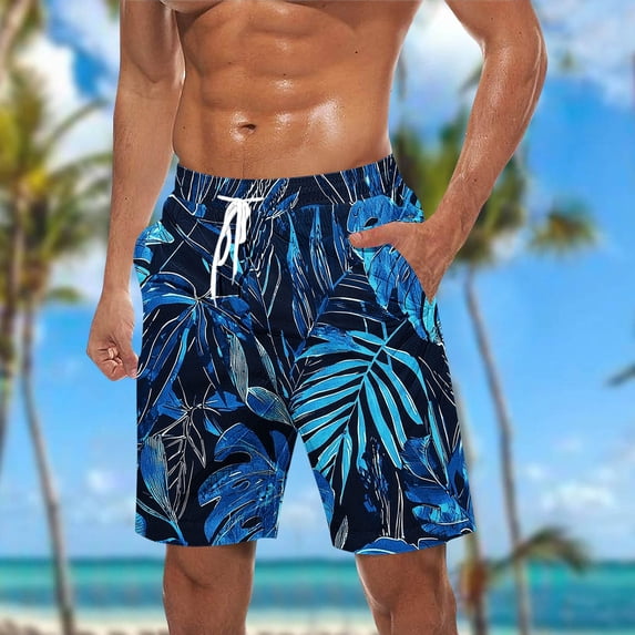 COSFO Board Shorts Men Casual Regular Hawaiian Shorts Elastic Waist Drawstring Summer Beach with Pockets Shorts