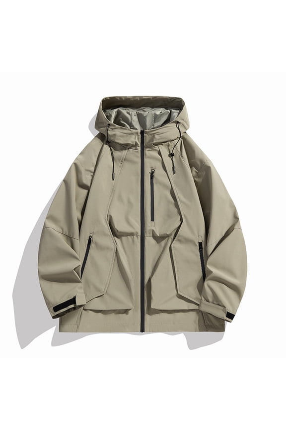 Bomber Jacket for Men Green Solid Casual Waterproof Windbreaker Hooded Windproof Relaxed Fit Zip Up with Pocket Outerwear Jackets