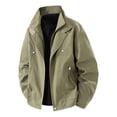 thumbnail image 1 of COSFO Bomber Jacket for Men Green Zip Up Winter Outwear Loose Fit with Pockets Collar Button Long Sleeve Mens Sport Coat, 1 of 4
