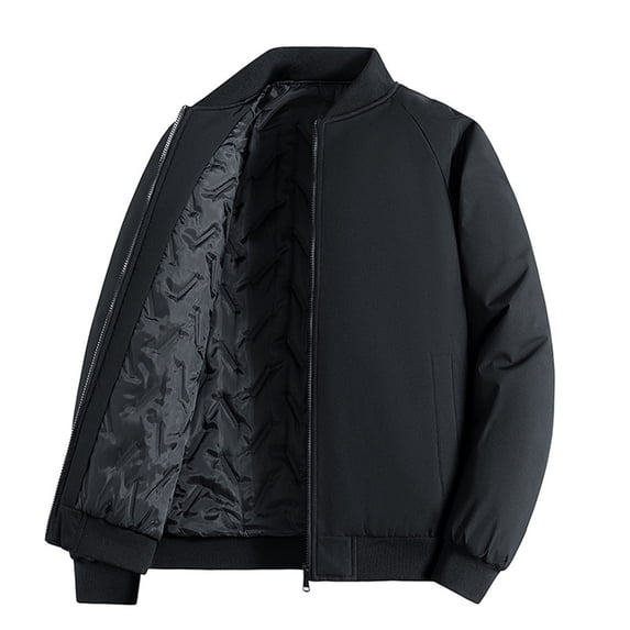 COSFO Bomber Jacket for Men Winter Solid Zip Up Coats Cotton Padded Casual Long Sleeve Loose with Pockets Mens Outerwear Jackets