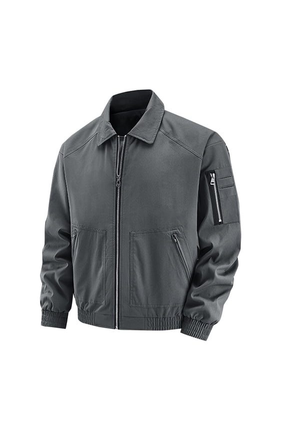 Bomber Winter Jackets for Men Gray Zip Up Solid Casual Heavyweight Jacket Workwear Mid-Length with Zipper Pockets Slim Long Sleeve Hoodless Jackets