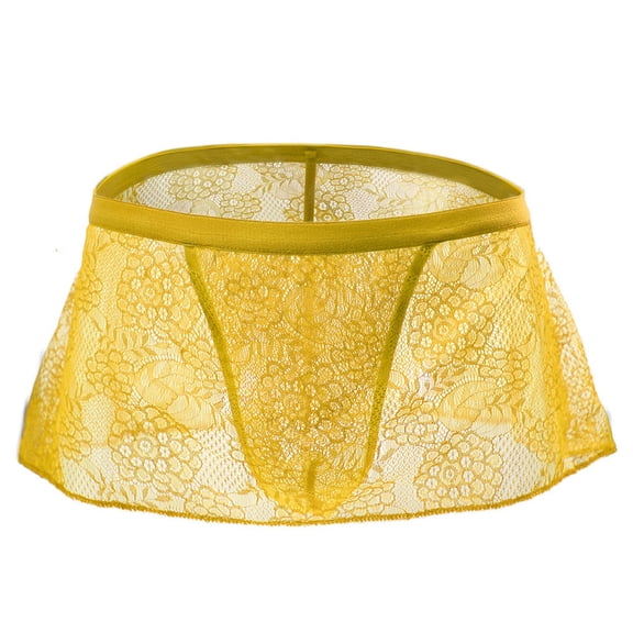 COSFO Boxer Briefs for Men Lace Yellow with Support Trunks Regular Fit Breathable Mesh Mens Underwear