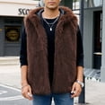 thumbnail image 1 of COSFO Brown Mens Vests Casual Faux Fur Warm Hooded Outerwear Sleeveless Open Front Loose Fit Mens Jackets, 1 of 6