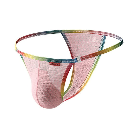 COSFO Bulge Pouch Thongs for Men Colorblock Silk G-String Low Rise Classic Fit Stretch Underwear for Men