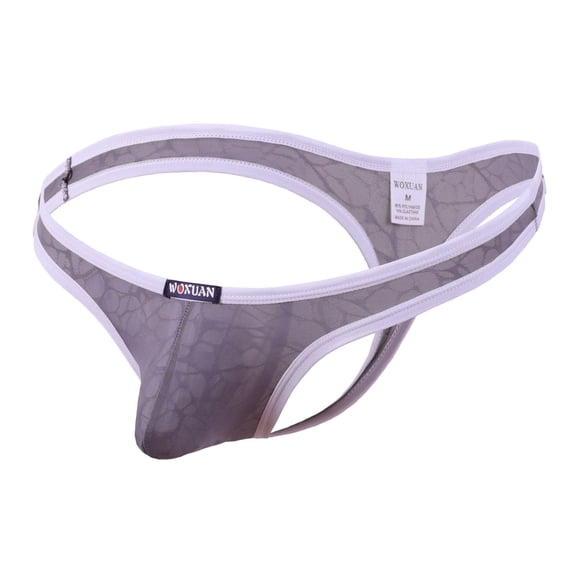 COSFO Bulge Pouch Thongs for Men Mesh Gray T-Back Stretch Regular Fit Low Rise Mens Underwear