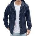 thumbnail image 1 of COSFO Button Down Mens Jackets Corduroy Solid Casual Blue Coat Ribbed Long Sleeve Loose with Pocket Hooded Jackets, 1 of 8